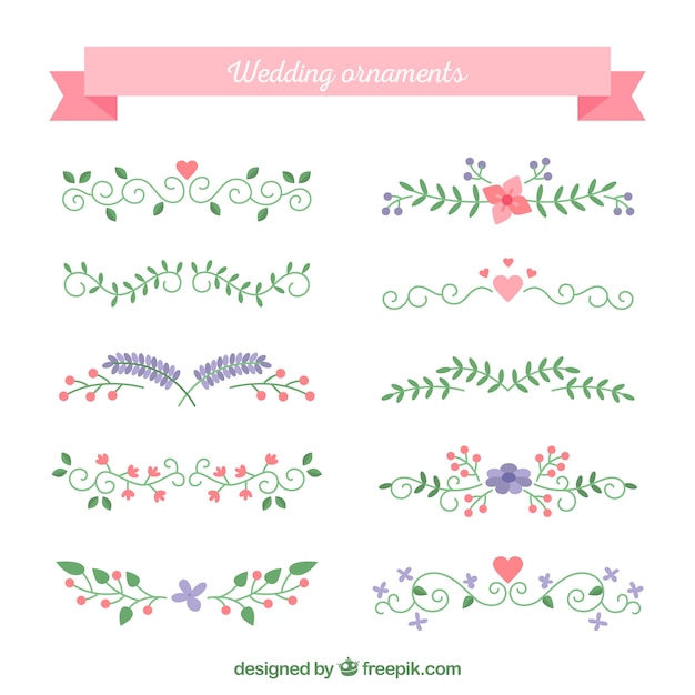 Vector gratuito colección adornos de boda con diseño plano