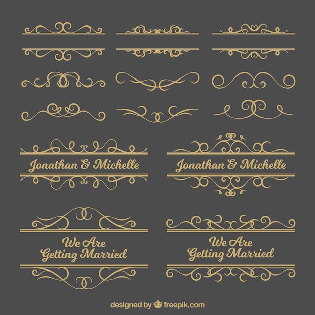 Vector gratuito colección de adornos de boda en diseño plano