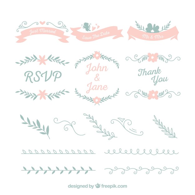 Colección de adornos de boda florales
