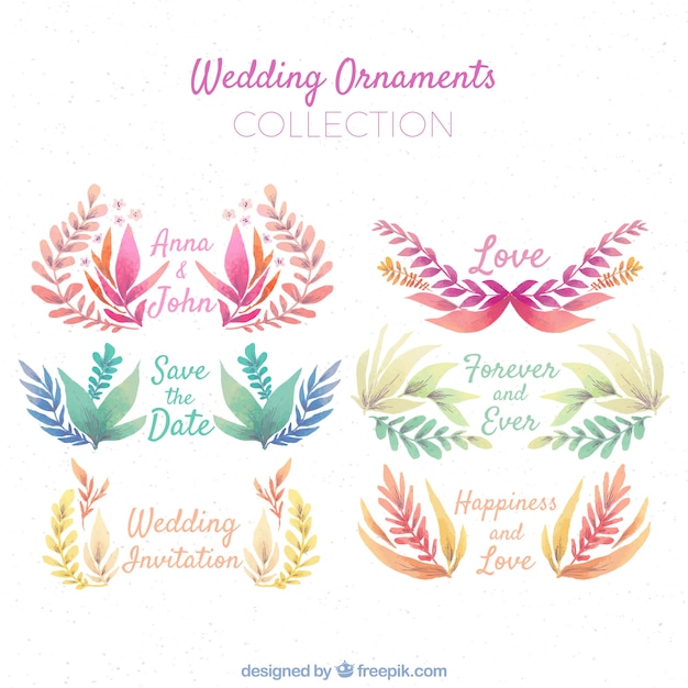 Colección de adornos de boda planos con estilo floral