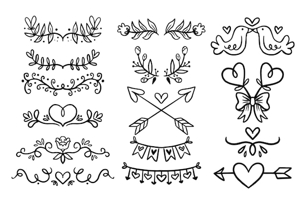 Colección de adornos de boda planos lineales