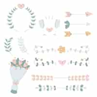 Vector gratuito colección de adornos de boda planos lineales