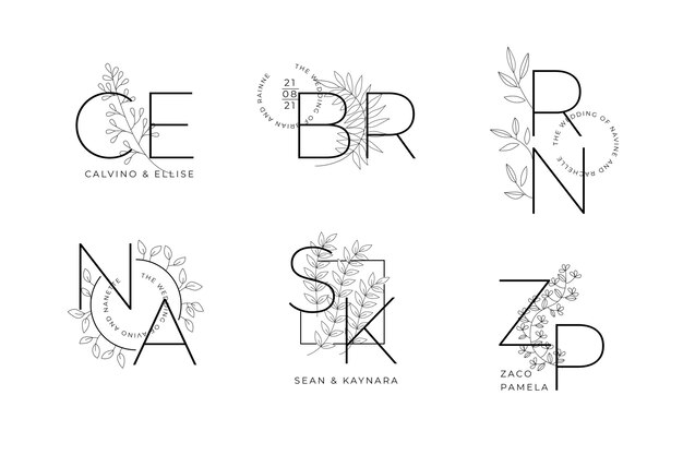Colección de adornos de boda planos lineales