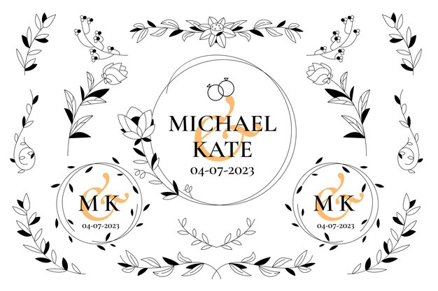 Colección de adornos de boda planos lineales