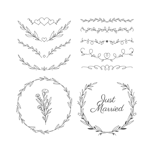 Vector gratuito colección de adornos de boda planos lineales