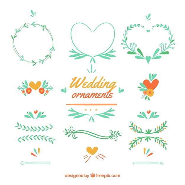 Colección de adornos de boda planos