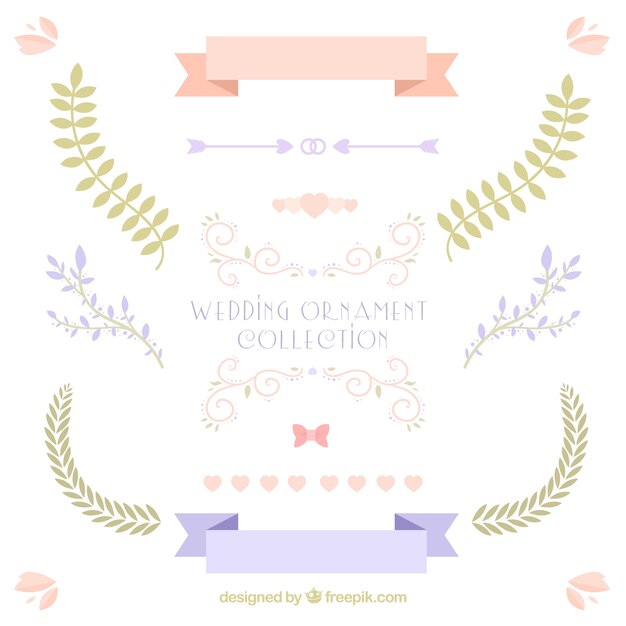 Colección de adornos de boda planos