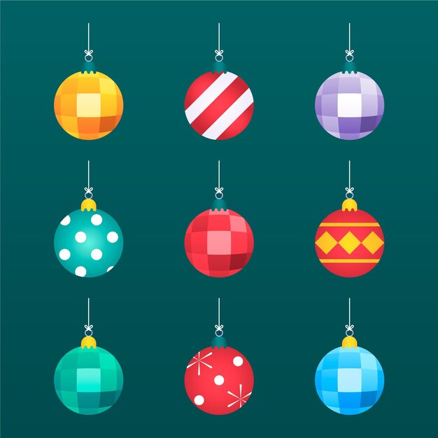 Colección de adornos de bolas de navidad degradados