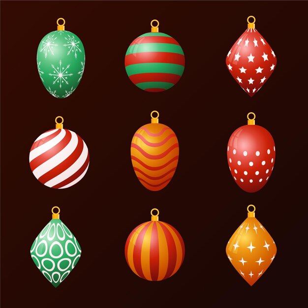 Colección de adornos de bolas de navidad degradados