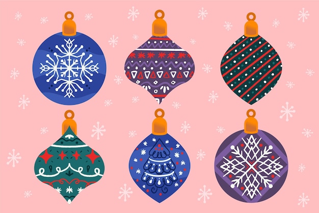Colección de adornos de bolas de navidad dibujadas a mano