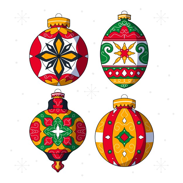 Colección de adornos de bolas de navidad dibujadas a mano