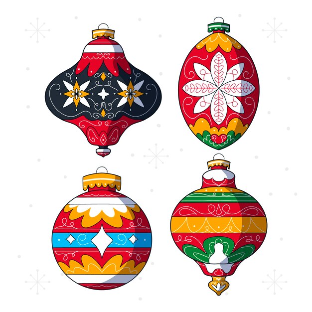 Colección de adornos de bolas de navidad dibujadas a mano