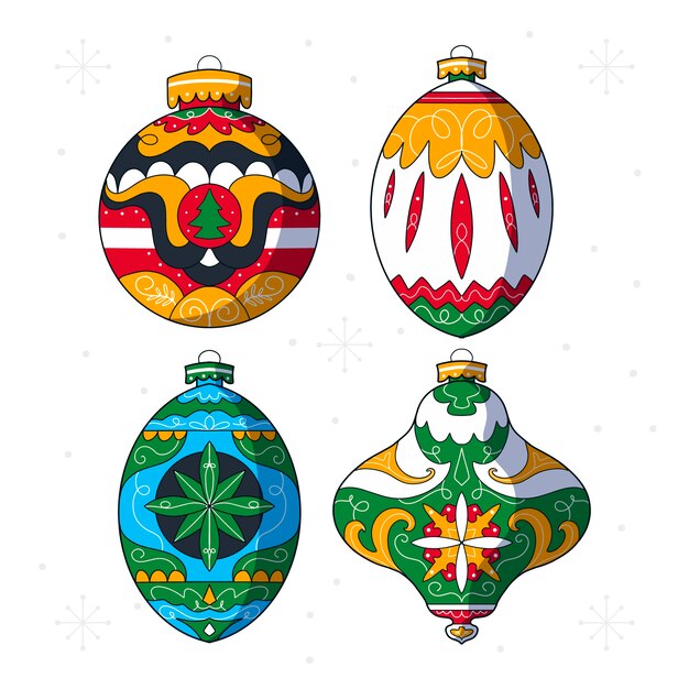 Colección de adornos de bolas de navidad dibujadas a mano