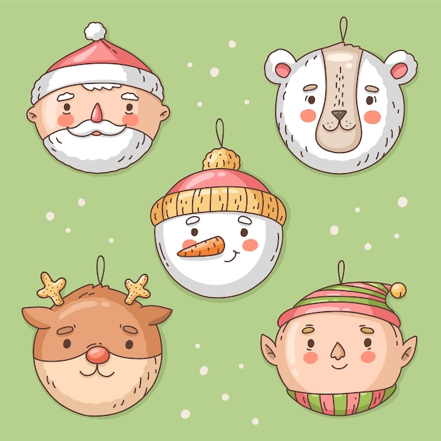 Colección de adornos de bolas de navidad dibujadas a mano