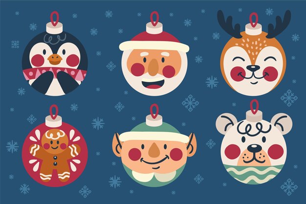 Colección adornos bolas navideñas dibujadas a mano