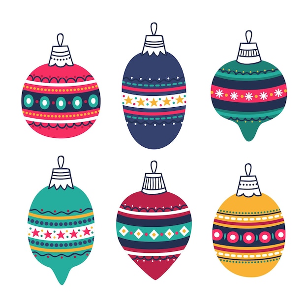 Colección adornos bolas navideñas dibujadas a mano
