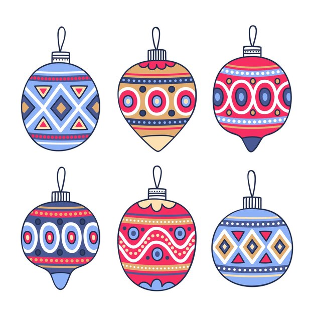 Colección adornos bolas navideñas dibujadas a mano