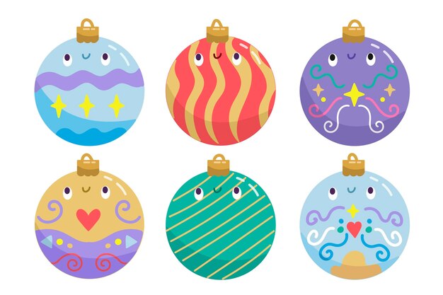 Colección adornos bolas navideñas dibujadas a mano