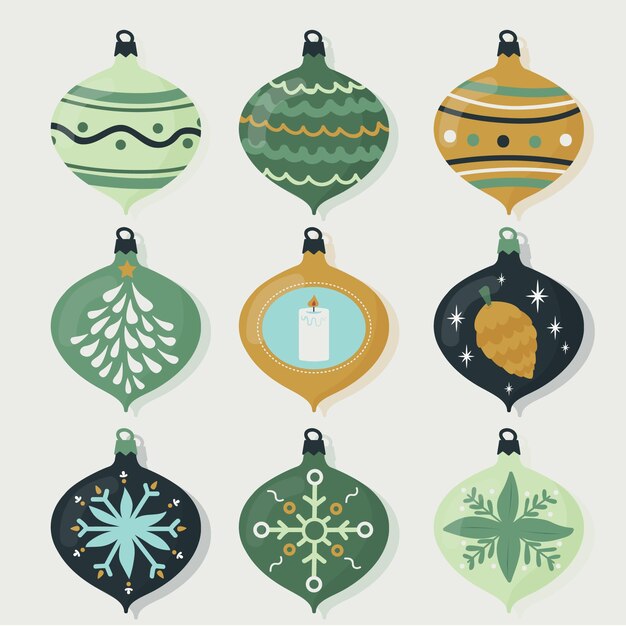 Colección adornos bolas navideñas dibujadas a mano