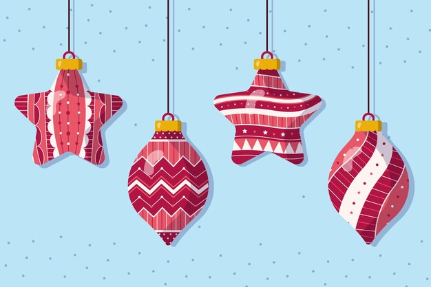 Colección adornos bolas navideñas dibujadas a mano