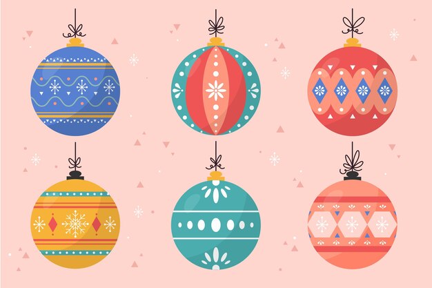Colección adornos bolas navideñas dibujadas a mano