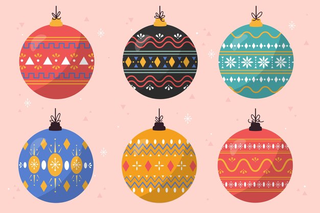 Colección adornos bolas navideñas dibujadas a mano
