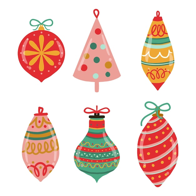 Colección adornos bolas navideñas dibujadas a mano