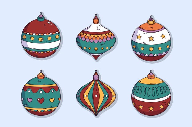 Colección adornos bolas navideñas dibujadas a mano