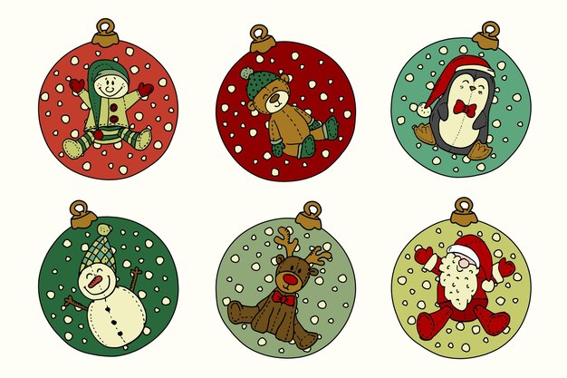 Colección adornos bolas navideñas dibujadas a mano