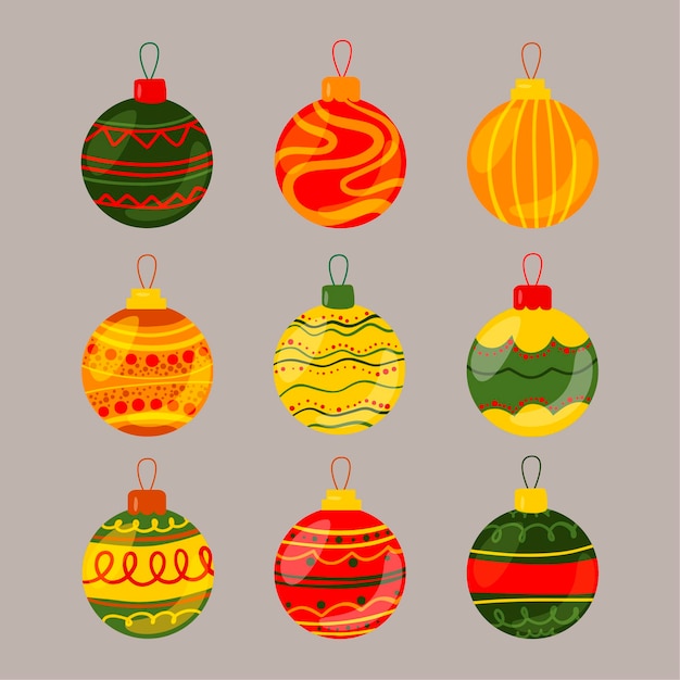 Vector gratuito colección adornos bolas navideñas dibujadas a mano