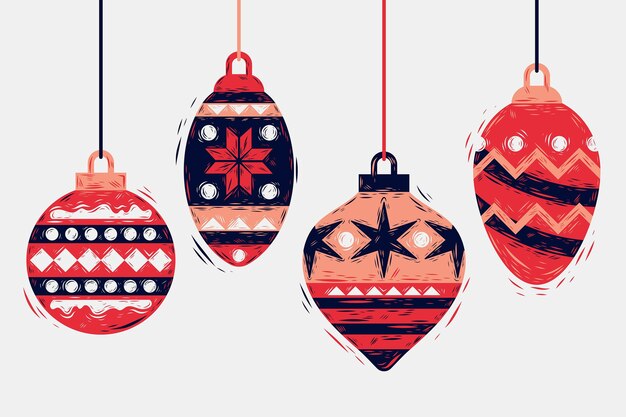 Colección adornos bolas navideñas dibujadas a mano