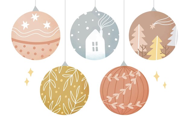 Colección adornos bolas navideñas dibujadas a mano