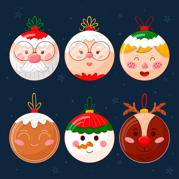 Colección adornos bolas navideñas dibujadas a mano