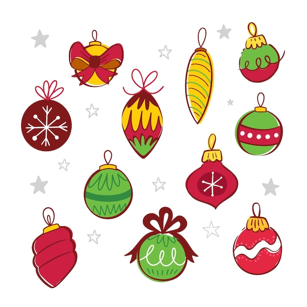 Colección adornos bolas navideñas dibujadas a mano