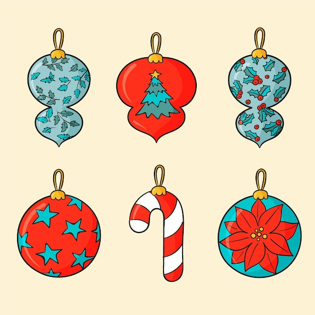 Colección adornos bolas navideñas dibujadas a mano