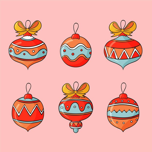 Colección adornos bolas navideñas dibujadas a mano