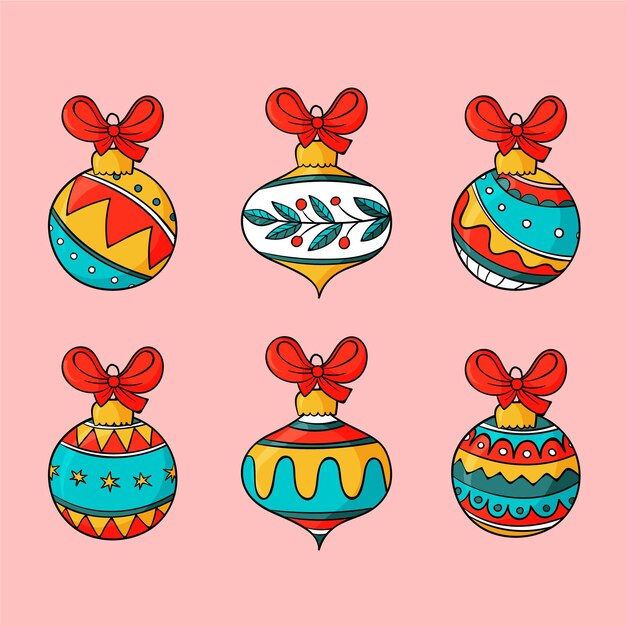 Colección adornos bolas navideñas dibujadas a mano