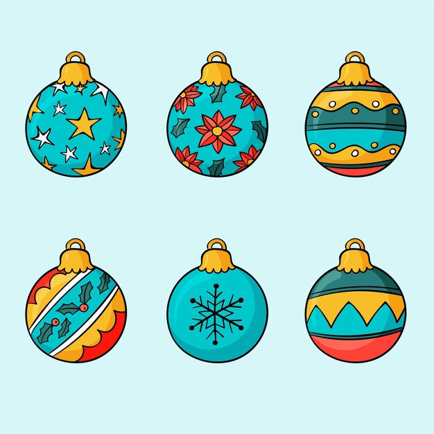 Colección adornos bolas navideñas dibujadas a mano
