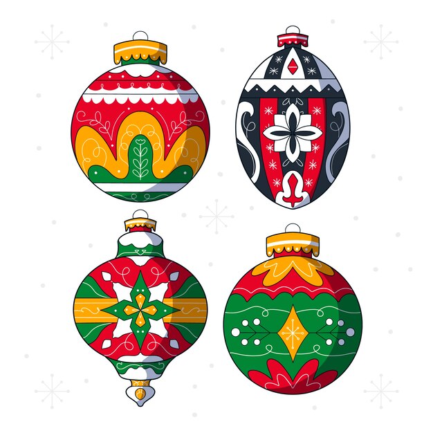 Colección adornos bolas navideñas dibujadas a mano