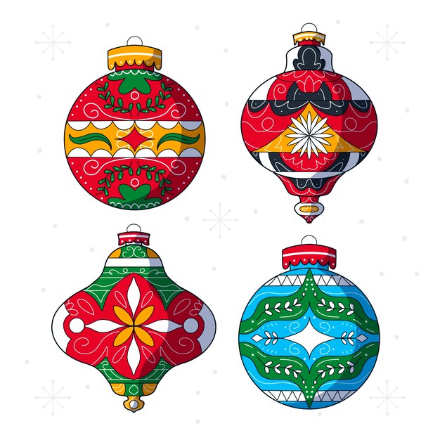Colección adornos bolas navideñas dibujadas a mano