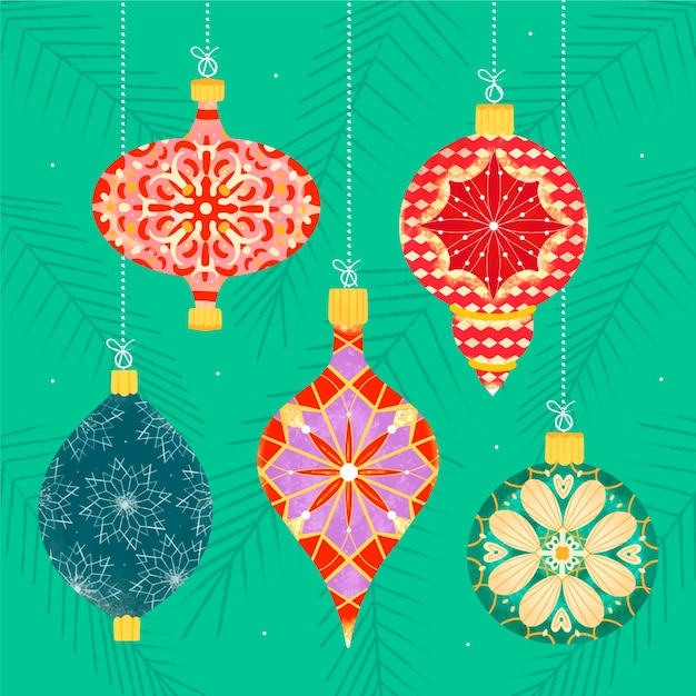 Vector gratuito colección adornos bolas navideñas dibujadas a mano