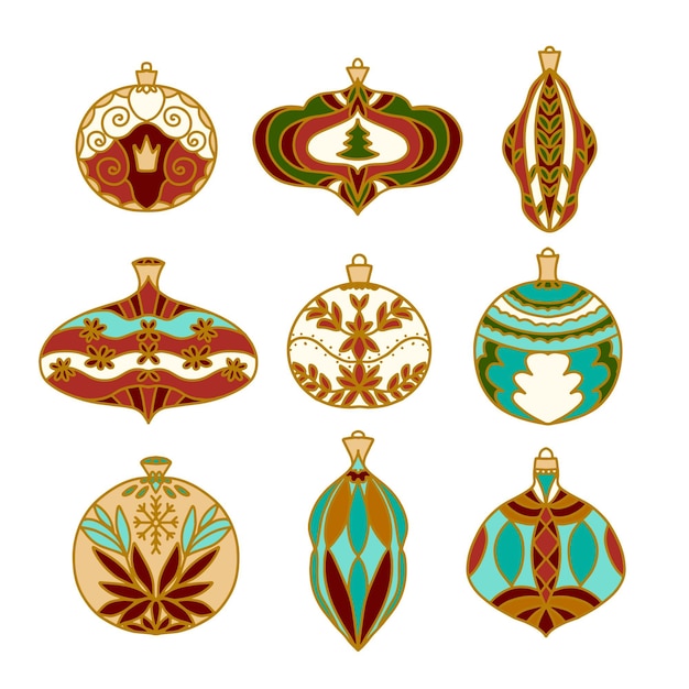 Colección adornos bolas navideñas dibujadas a mano