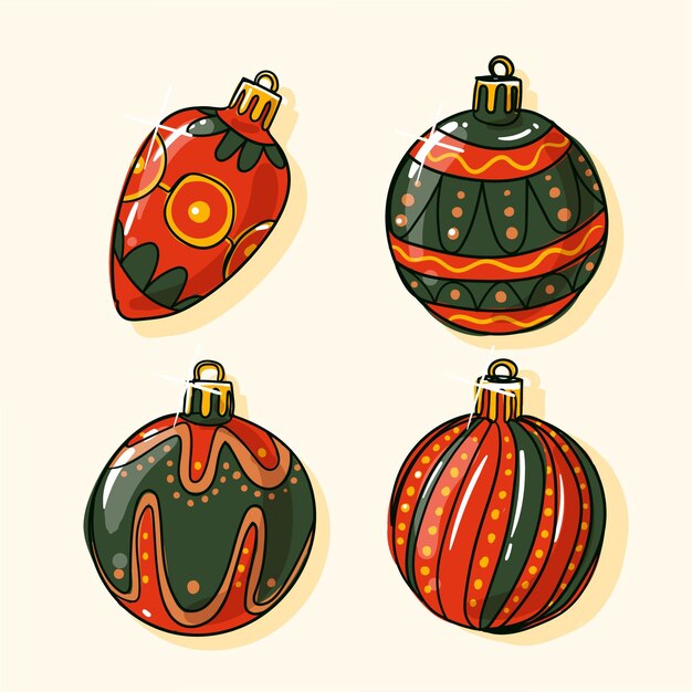 Colección adornos bolas navideñas dibujadas a mano