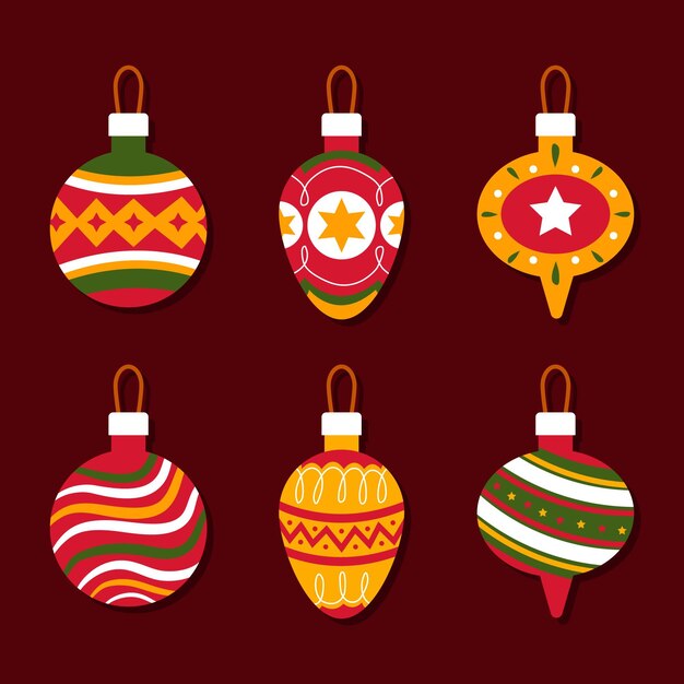 Colección adornos bolas navideñas dibujadas a mano