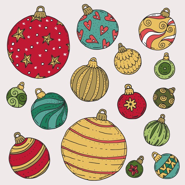 Colección adornos bolas navideñas dibujadas a mano