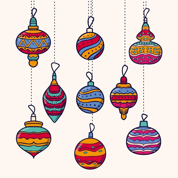 Colección adornos bolas navideñas dibujadas a mano
