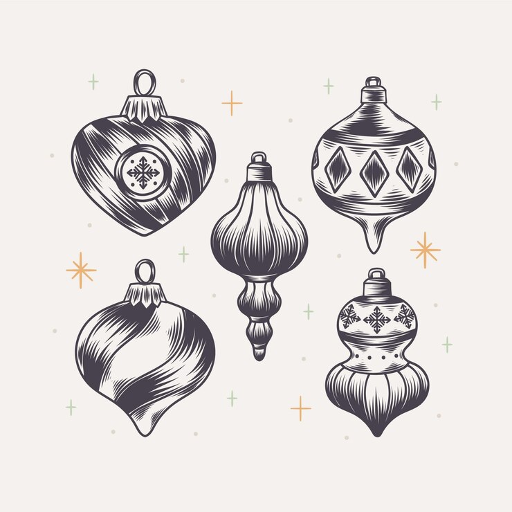Vector gratuito colección adornos bolas navideñas dibujadas a mano