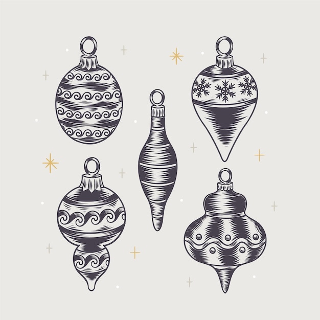 Colección adornos bolas navideñas dibujadas a mano