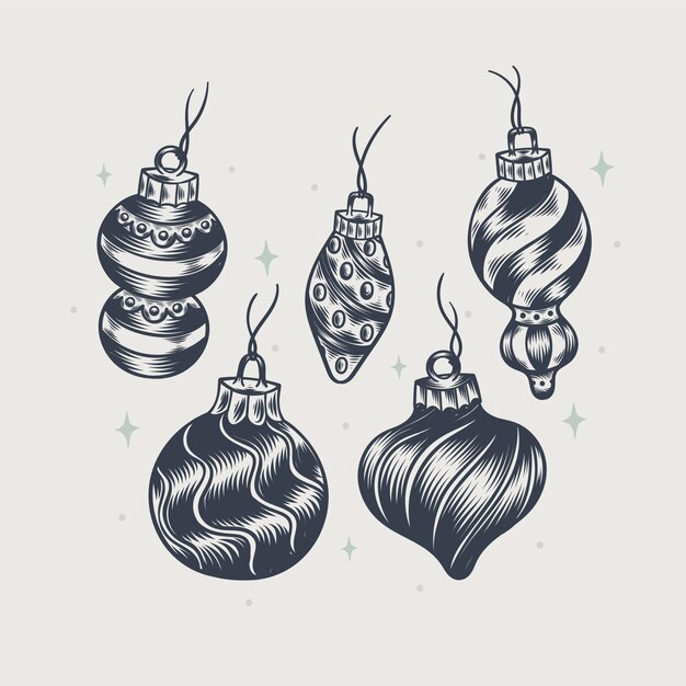 Colección adornos bolas navideñas dibujadas a mano