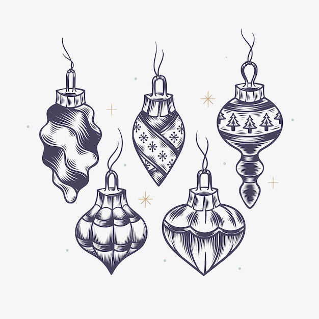 Colección adornos bolas navideñas dibujadas a mano